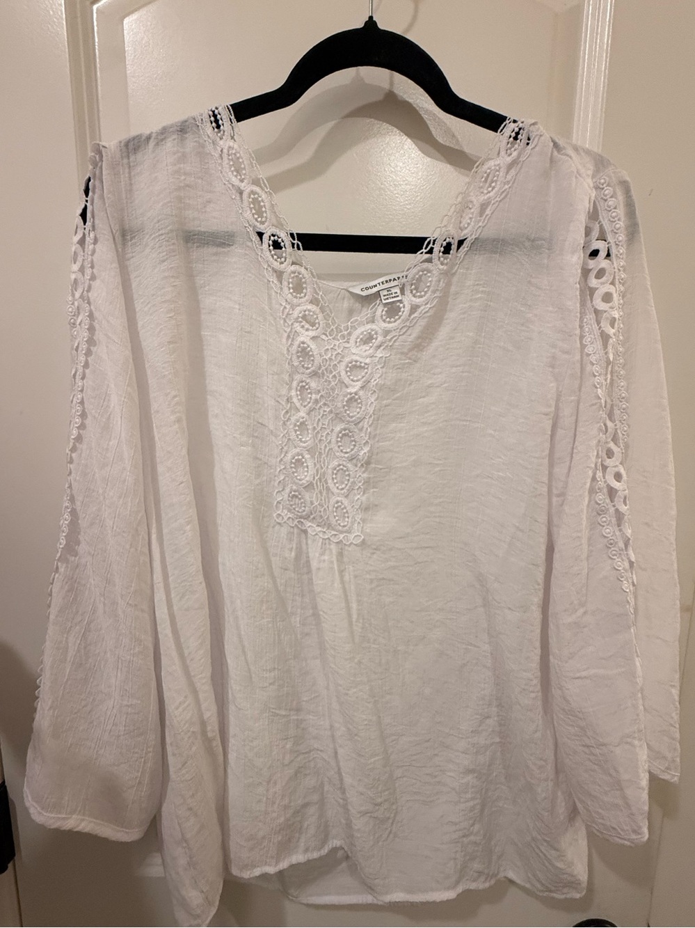 Counterparts White Crochet Lace Tunic Blouse Boho Top Size XL